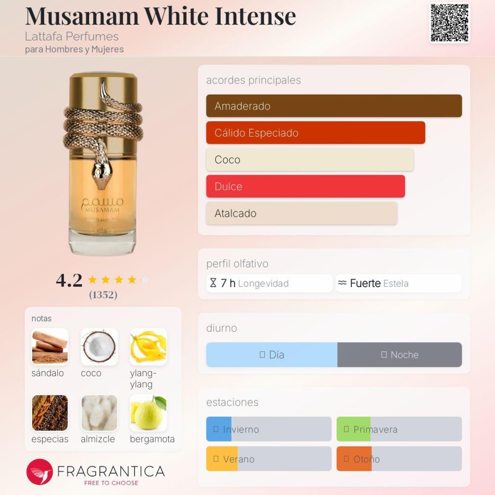 Musamam White Intense By LATTAFA 3.4oz EDP Spray For UNISEX - Imagen 3