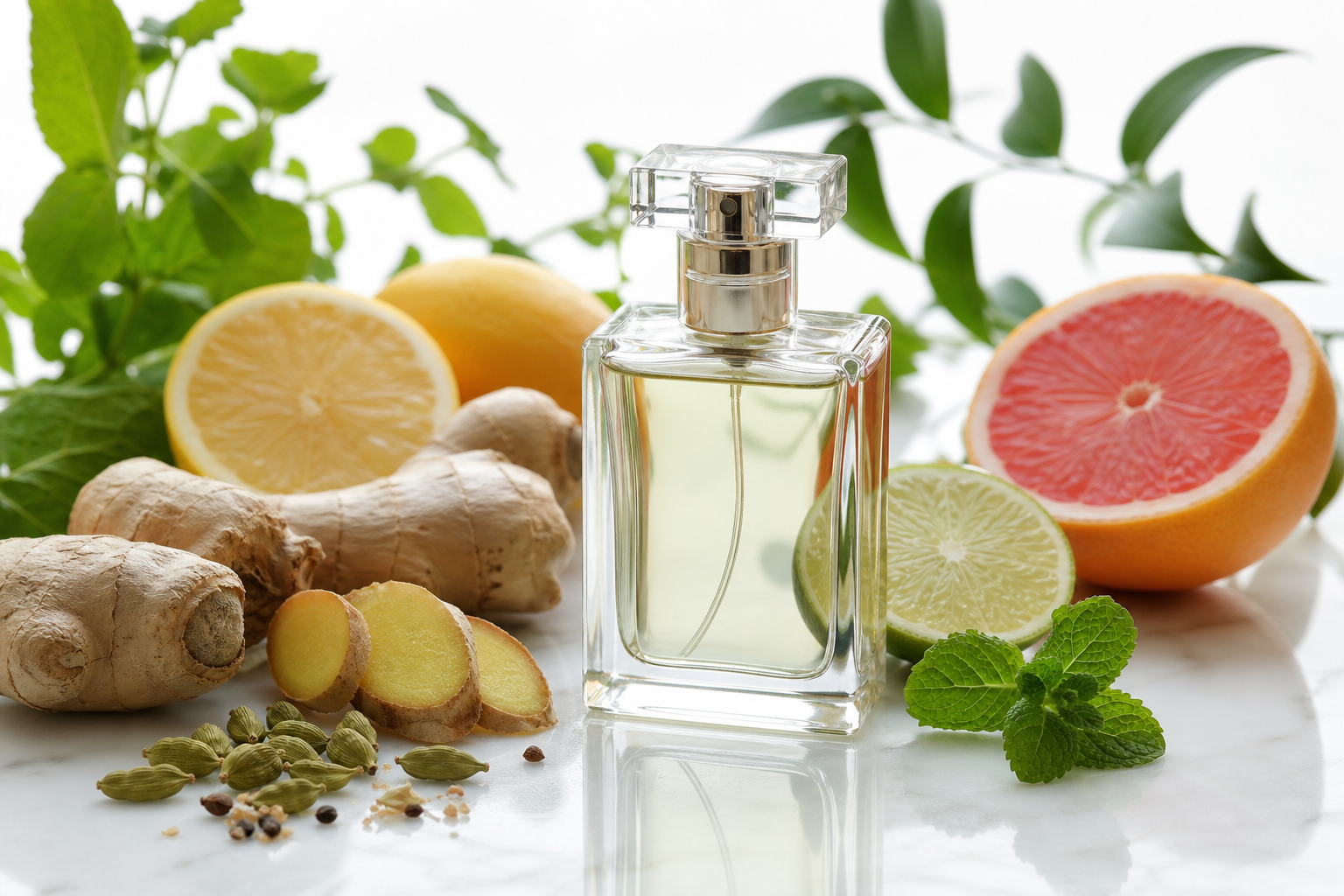 Notas frescas cítricos jengibre cardamomo perfume árabe canícula