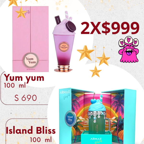 Promoción especial Armaf Odyssey: Yum Yum e Island Bliss Descubre dos fragancias irresistibles de 100 ml cada una  Yum Yum destaca por su presentación rosa y dulce, mientras que Island Bliss cautiva con su diseño tropical y vibrante  ✨ Precio individual: $690 MXN cada uno 💕 Llévate 2 por solo $999 MXN Una oportunidad perfecta para disfrutar dos aromas diferentes o compartirlos con alguien especial  Encuentra tus perfumes árabes favoritos en Elit Perfumes 